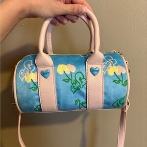 NWT Juicy Couture Blue Floral Mini Barrel Bag with Pink Trim 💙